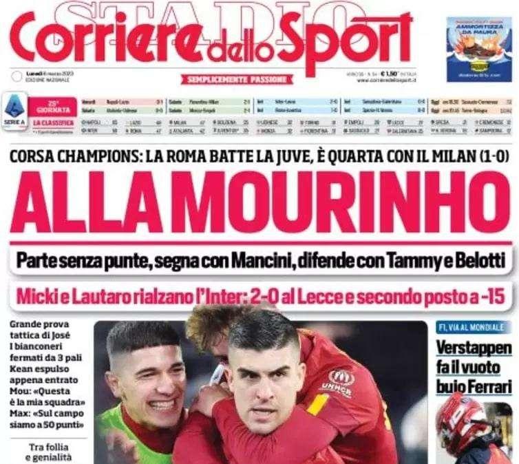 CorSport in apertura: Roma "alla Mourinho" e Juve ko. Giallorossi quarti col Milan