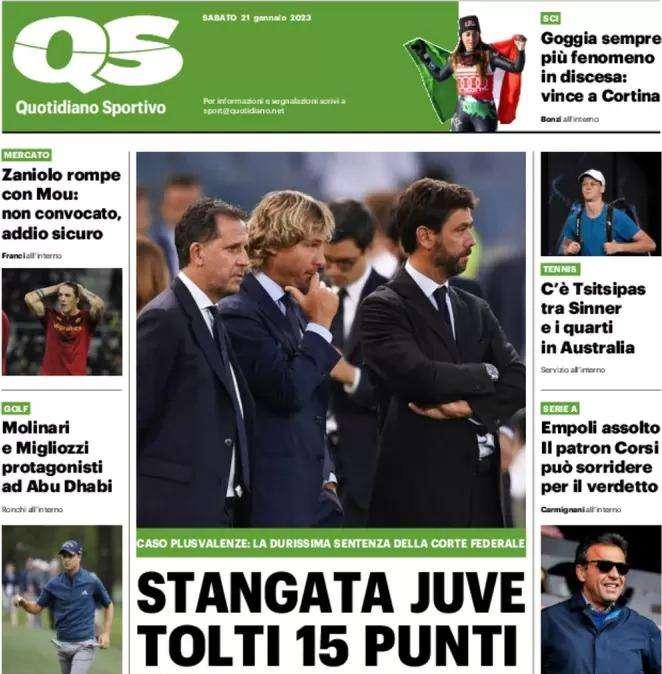 Juve penalizzata di 15 punti. Il QS: "Sentenza durissima. Una stangata per i bianconeri"