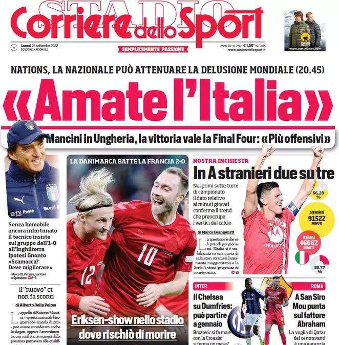 L'apertura del Corriere dello Sport - "Il Chelsea su Dumfries, può partire a gennaio"