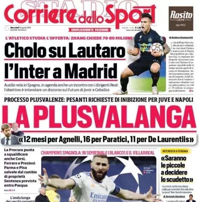 Il Corriere dello Sport - Simeone su Lautaro, l'Inter a Madrid