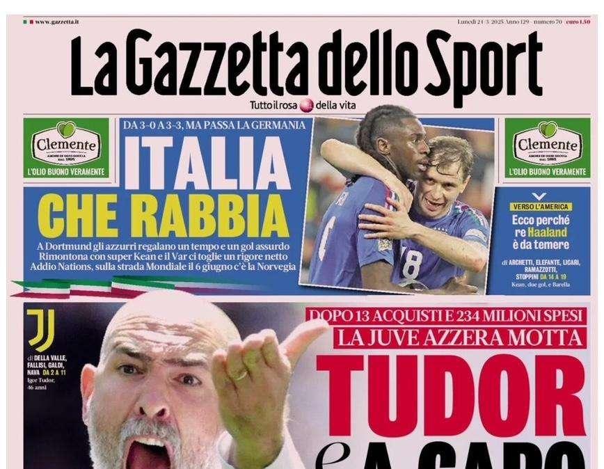 Italia, che rabbia. Inter, sirene napoletane per Frattesi. Le prime pagine del 24 marzo
