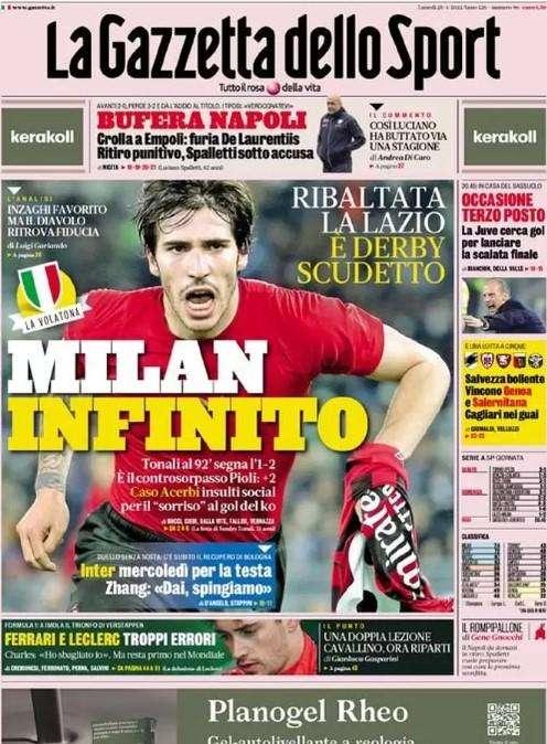 Prosegue il derby Scudetto, la Gazzetta in apertura: "Milan infinito"