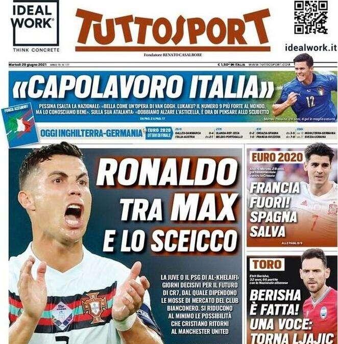 L'apertura di Tuttosport: "Ronaldo tra Max e lo sceicco"