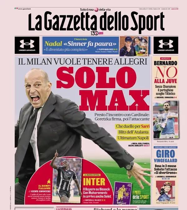 "Il Bayern su Bisseck. Con Muharemovic in arrivo anche Solet. Il primo è Palestra". I titoli dei giornali del 21 maggio
