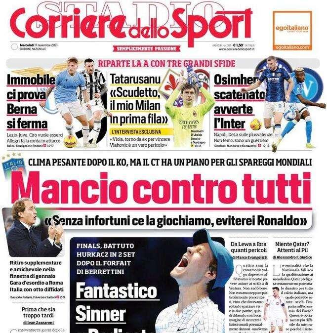 Rassegna stampa - Le prime pagine di mercoledì 17 novembre