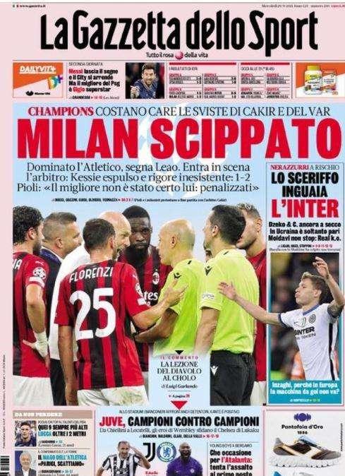 L'apertura de La Gazzetta dello Sport: "Lo Sceriffo inguaia l'Inter"