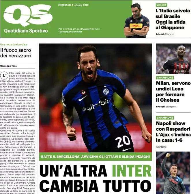 Calhanoglu abbatte il Barça, l'apertura del QS: "Un'altra Inter, cambia tutto"