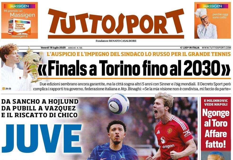 "Juventus su Hojlund": la prima pagina di Tuttosport sull'attaccante che era seguito dall'Inter