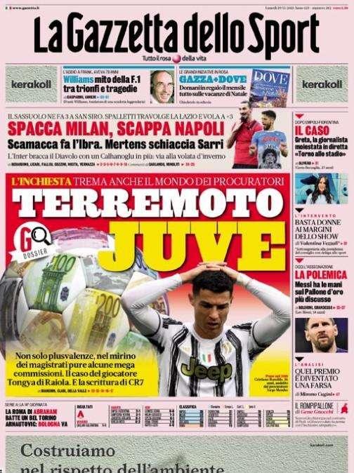 La prima pagina de La Gazzetta dello Sport: "Terremoto Juve"