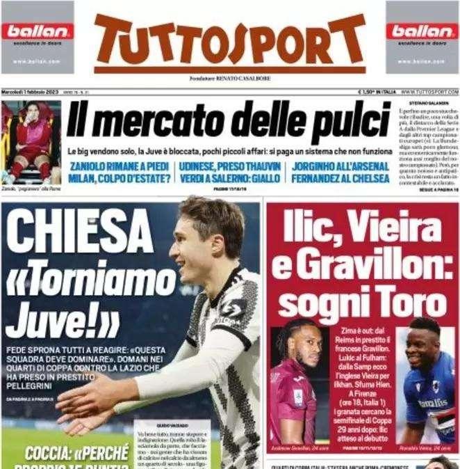 Tuttosport in prima pagina: "La Dea s'inchina a Darmian. Ora Juventus o Lazio"