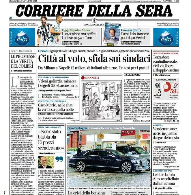 Il Corriere della Sera: "Inter, rimonta servita. Handanovic rischia il rosso"