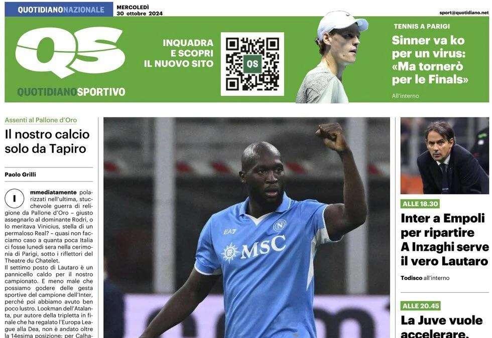 "Il Milan piange col Napoli. Inter, per rinascere serve il capitano": QS in prima pagina