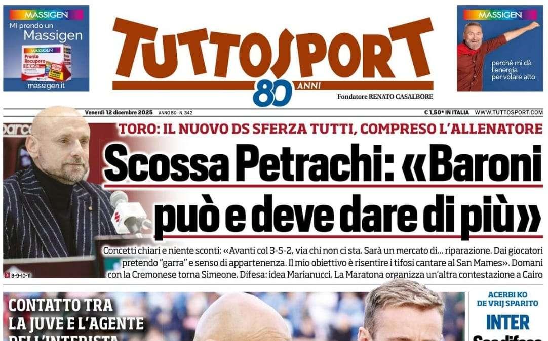 "L'Inter compra: c'è Gila per Chivu": l'apertura di Tuttosport sul calciomercato