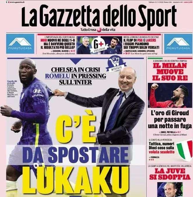 L'apertura della Gazzetta: "C'è da spostare Lukaku". Il belga dice sì all'ingaggio ridotto