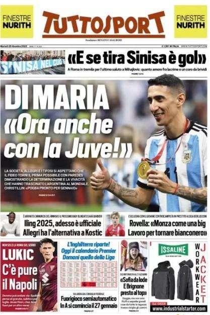Tuttosport, i funerali di Mihajlovic in prima pagina: "E se tira Sinisa è gol"