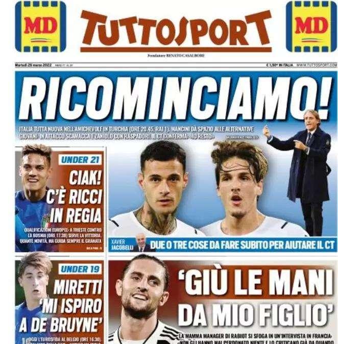 Tuttosport: "Ricominciamo! Italia tutta nuova nell'amichevole in Turchia"