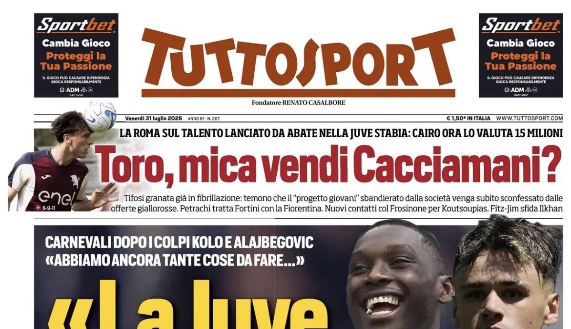 "La Juve non si ferma a loro due. L'UEFA boicotta questi Mondiali": la prima pagina di TuttoSport
