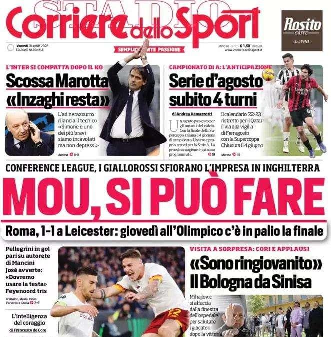 Il Corriere dello Sport sull'Inter: "Scossa Marotta 'Inzaghi resta'"