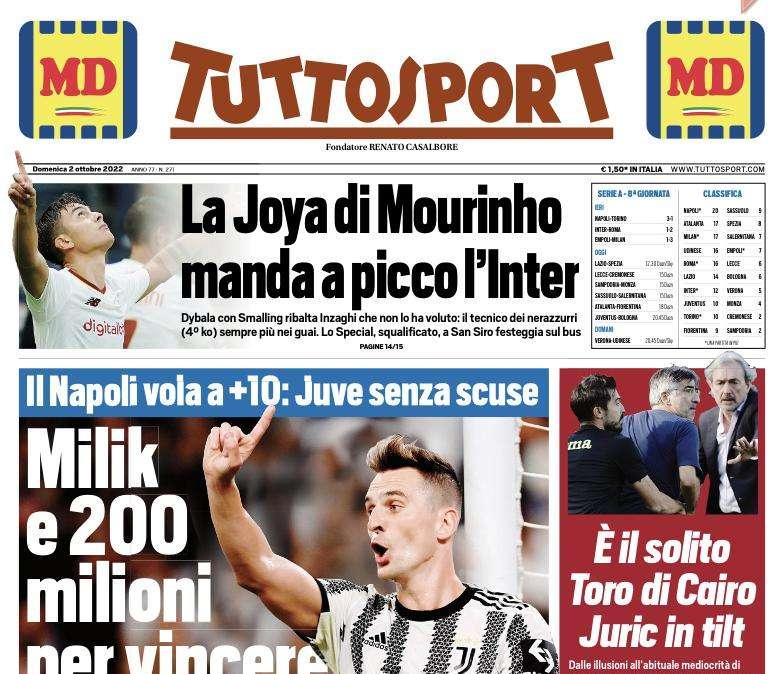 L'apertura di Tuttosport: "La Joya di Mourinho manda a picco l'Inter"