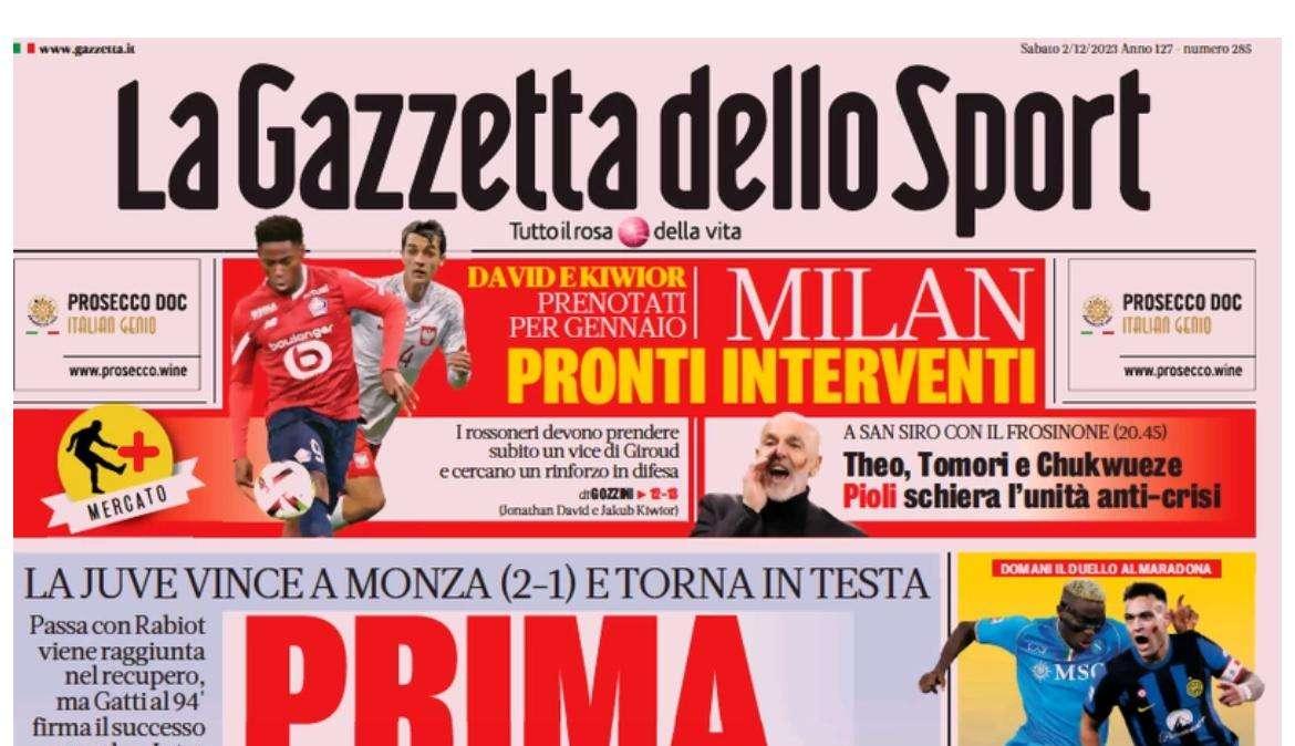 La prima pagina de La Gazzetta dello Sport: "Osi-Lautaro, più gol di così"