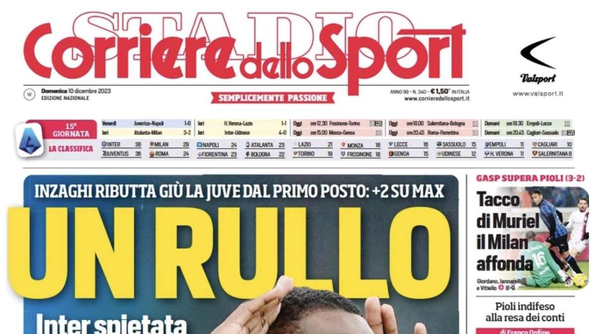 Il Corriere dello Sport in apertura esalta l'Inter 'spietata': "Un rullo: 37 gol in 15 gare"