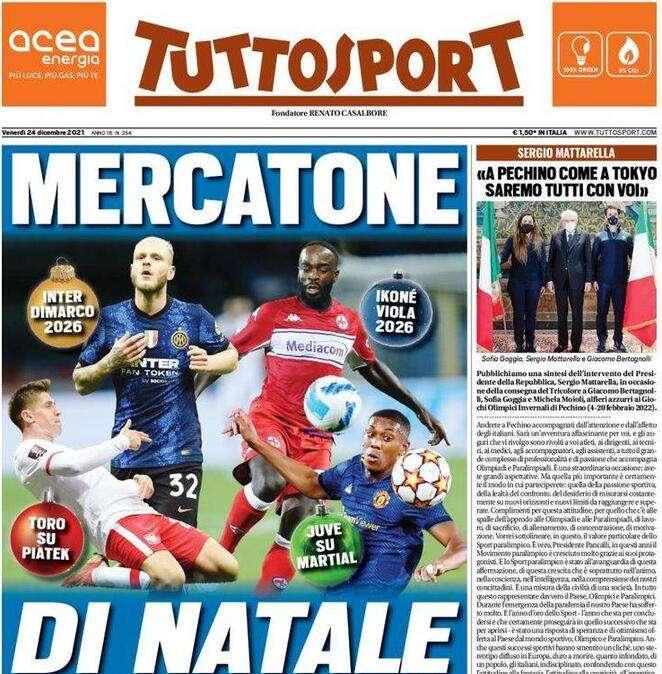 La prima pagina di Tuttosport: "Mercatone di Natale"