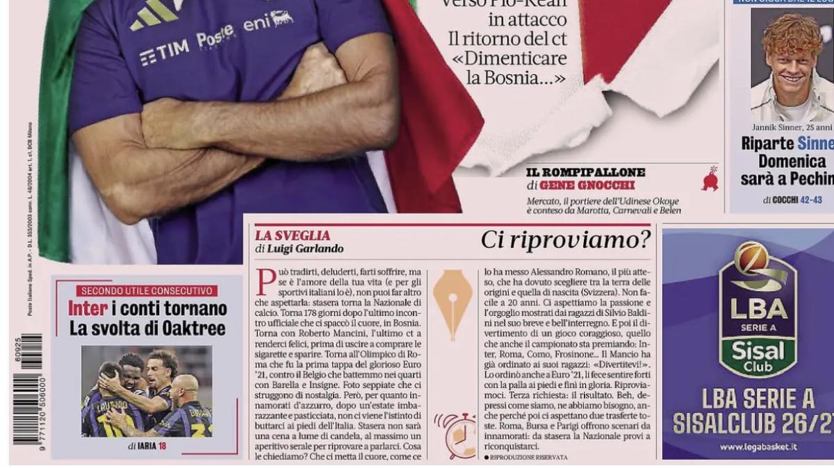 Inter, i conti tornano: la svolta di Oaktree. La prima pagina della Gazzetta dello Sport