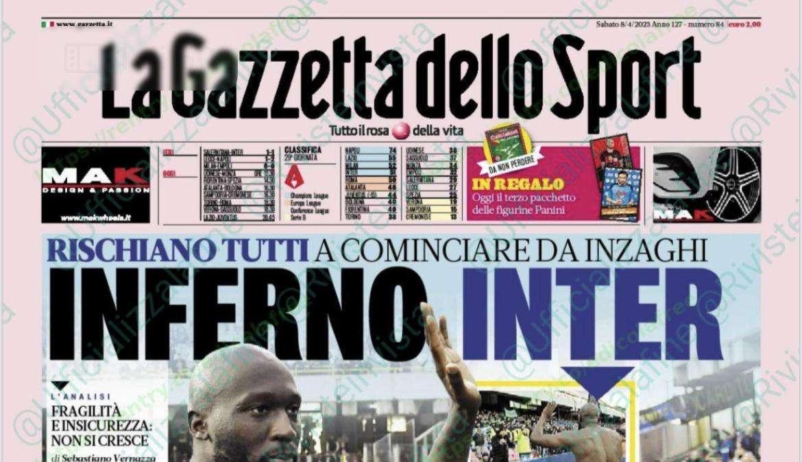 Le prime pagine di sabato 8 aprile - Inferno Inter, Napoli se la ride