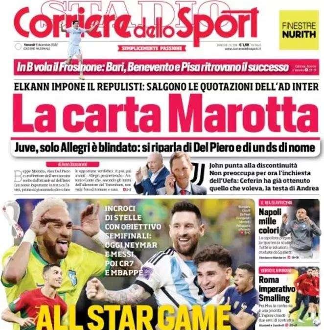Corsport in apertura: "La carta Marotta. Juve, risalgono le quotazioni dell'ad dell'Inter"