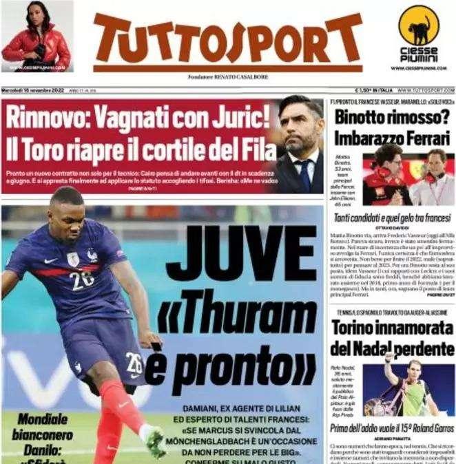L'apertura di Tuttosport: "Occasione Thuram, ma occhio alla Juve"