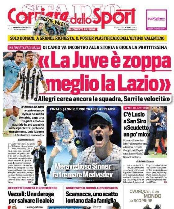 Il Corriere dello Sport in prima pagina: "C'è Lucio a San Siro: 'Scudetto un po' mio'"