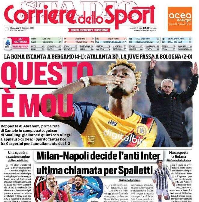 Il CorSport in apertura: "Questo è Mou. Milan-Napoli decide l'anti-Inter"