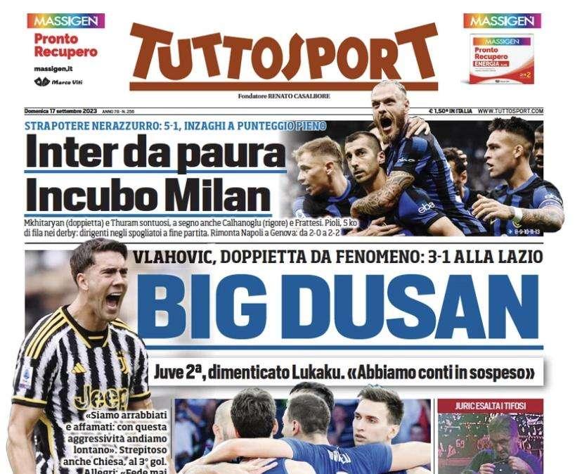Tuttosport titola in apertura: "Inter da paura, incubo Milan". Manita nerazzurra nel derby
