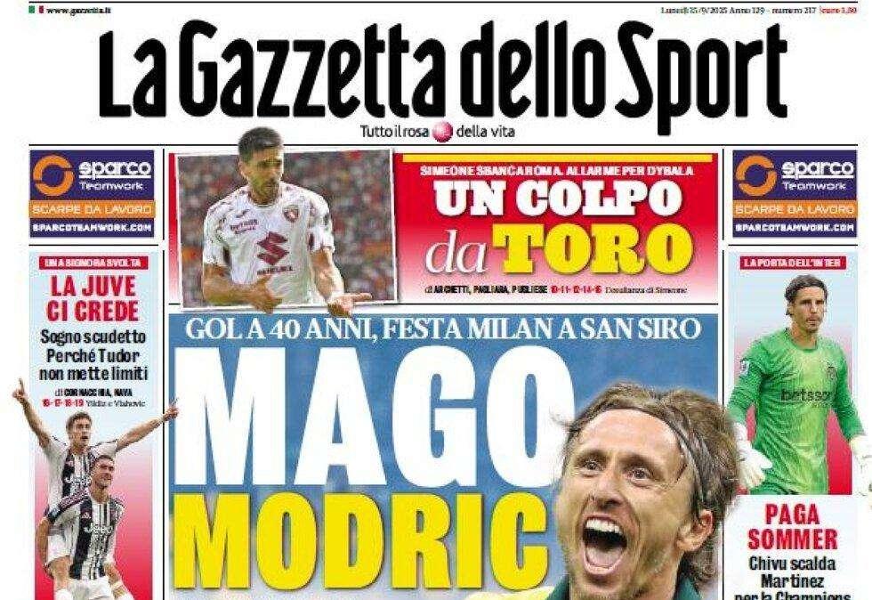 Paga Sommer: Inter, Chivu scalda Martinez per la Champions. La Gazzetta dello Sport in prima pagina