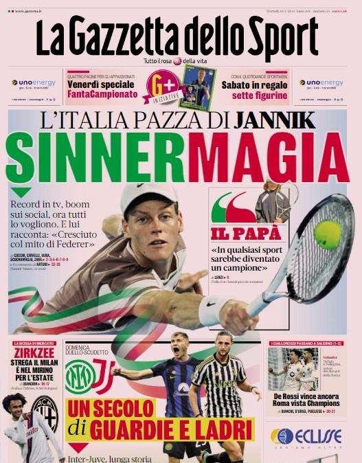Domenica scontro Scudetto, la Gazzetta: "Inter-Juve, un secolo di guardie e ladri"