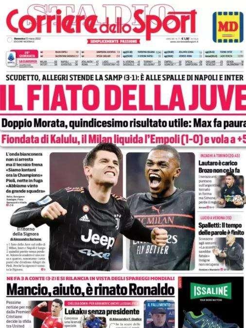La prima pagina de Il Corriere dello Sport: "Lautaro è carico Brozo non ce la fa"