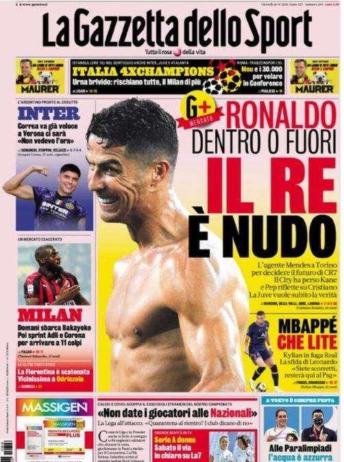 La Gazzetta in apertura: "Correa va già veloce, a Verona ci sarà"