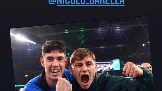 Zhang esulta per l'Italia insieme a Barella e Bastoni: "Campioni"