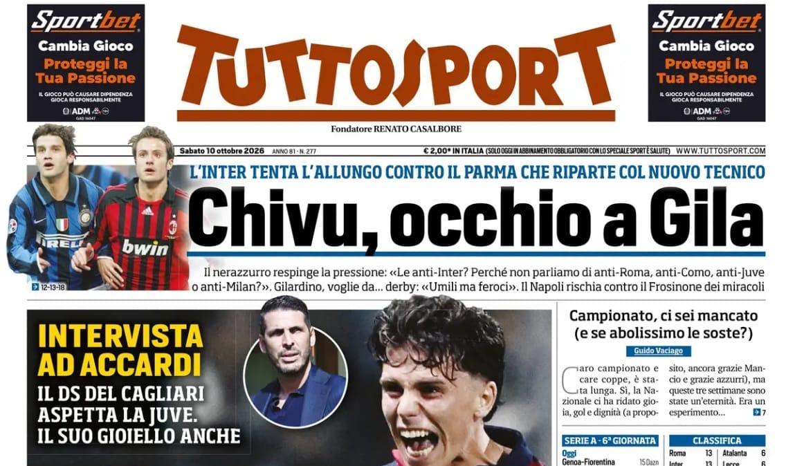 "Chivu, occhio a Gila. Romano a gennaio no!", la prima pagina di Tuttosport