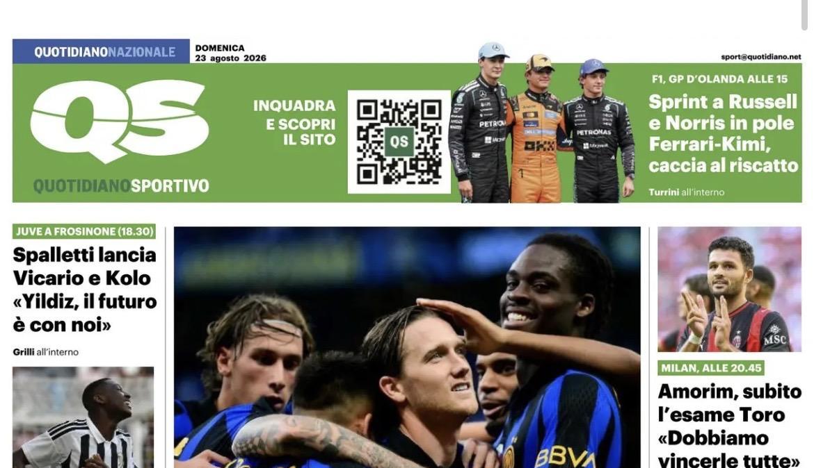 "Inter, la forza dei campioni! Douvikas salva il Como", la prima pagina del QS