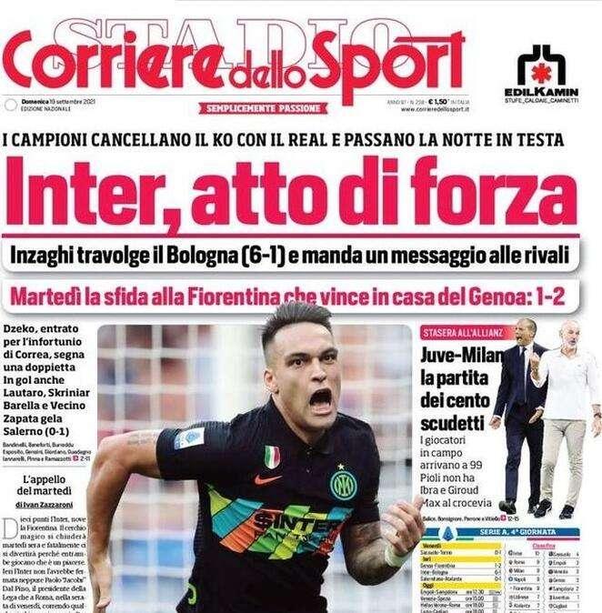 Il Corriere dello Sport in apertura: "Inter, atto di forza: messaggio alle rivali"