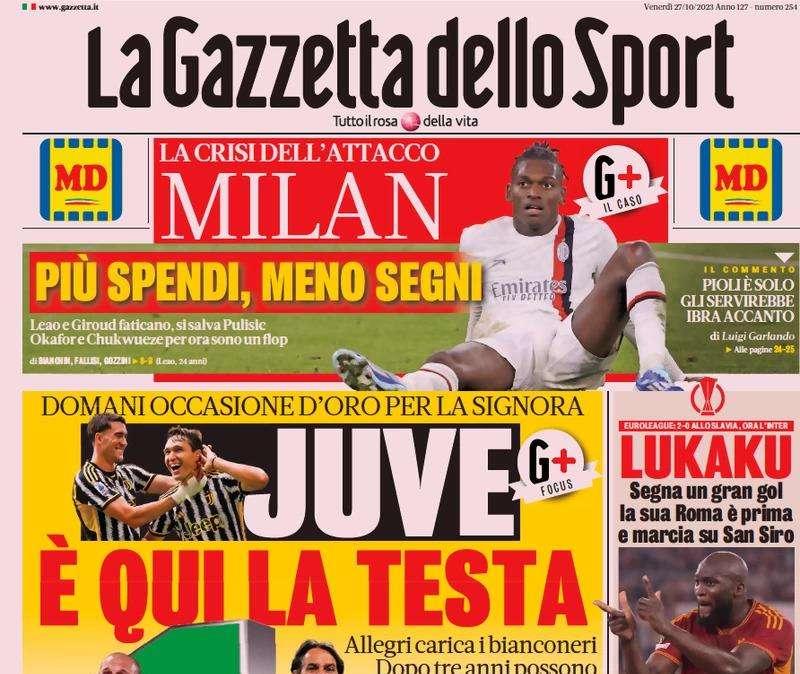 La Gazzetta dello Sport apre con la lotta al primo posto: "Inter, insidia Roma. La Juve può scappare"