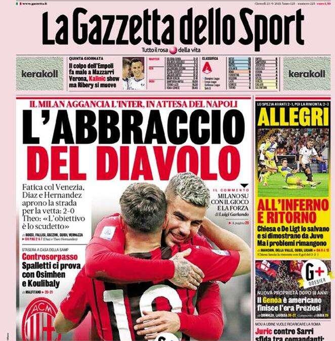  Rassegna stampa - Le prime pagine di giovedì 23 settembre