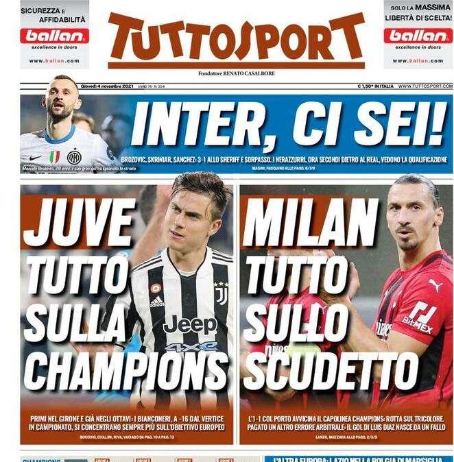 L'apertura di Tuttosport: "Inter, ci sei!". Ottavi più vicini