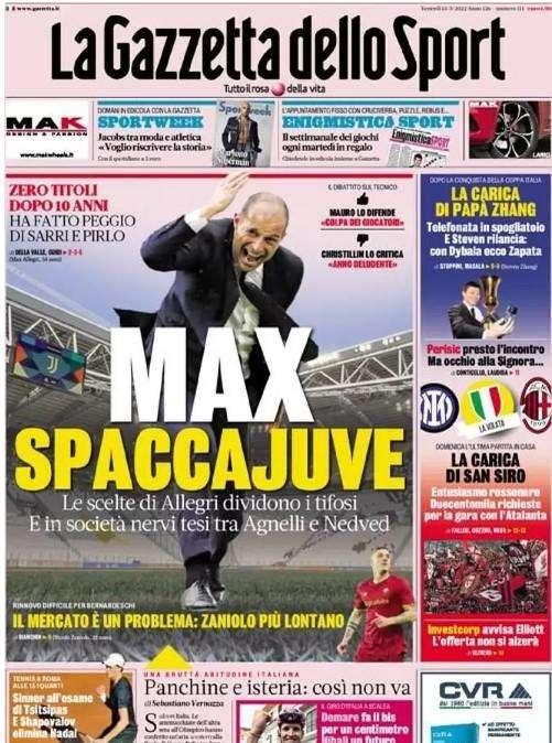 La Gazzetta dello Sport in apertura: "La carica di papà Zhang"