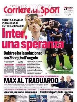 "Inter, una speranza. Svolta entro il 20 maggio": la prima pagina del CorSport su Zhang-Oaktree