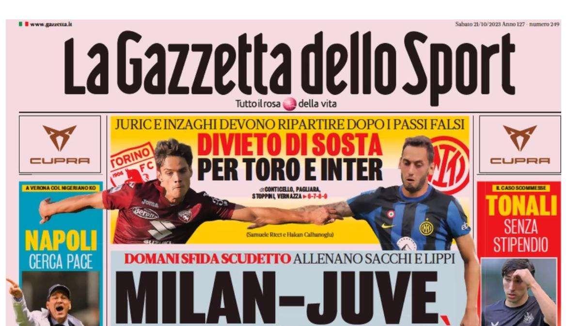 Divieto di sosta per l'Inter, contro il Torino c'è Lautaro: le prime pagine del 21 ottobre