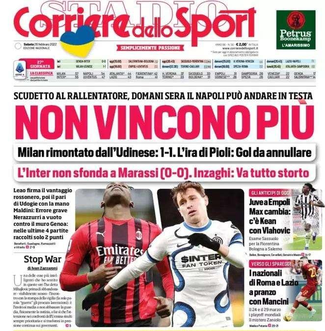 L'apertura del Corriere dello Sport: "Non vincono più"
