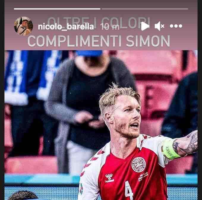 Barella a Kjaer: "Oltre i colori, capitano e uomo vero". E poi a Eriksen: "Forza maestro"