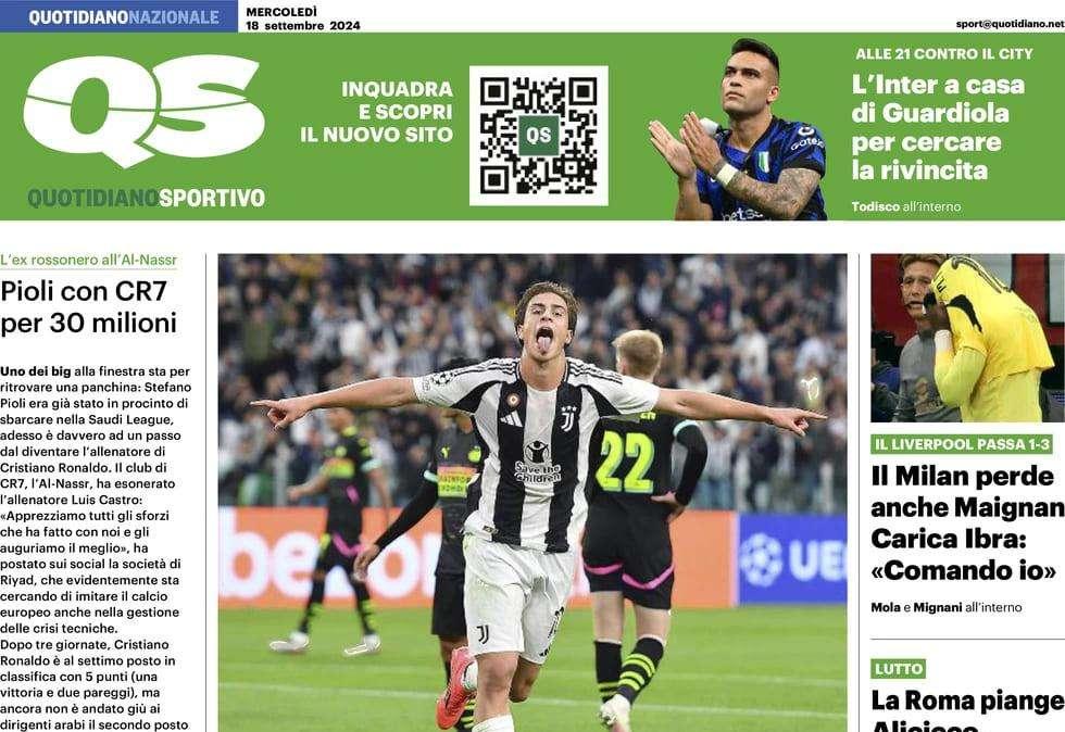 L'Inter a caccia di rivincita contro Guardiola. La prima pagina del QS - Quotidiano Sportivo